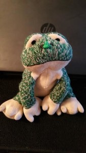 Clyde Frog. His name came from us, not Lyd. We thought he resembled Eric Cartman's (from South Park) favorite toy, also named Clyde Frog. The name stuck.